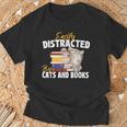 Easily Distracted By Cats And Books Bookworm Pet Lover T-Shirt Gifts for Old Men