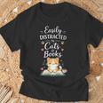 Easily Distracted By Cats And Books Cat & Book Lover T-Shirt Gifts for Old Men