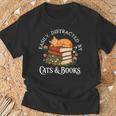 Easily Distracted By Cats And Books Cat And Book Lover T-Shirt Gifts for Old Men