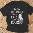 Easily Distracted By Cats And Books Cat Lover T-Shirt Gifts for Old Men