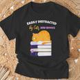 Easily Distracted Cats And Books Cute Cat Book Lover T-Shirt Gifts for Old Men
