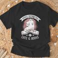 Easily Distracted By Cats And Books Men Cat Book Lover T-Shirt Gifts for Old Men