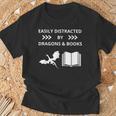 Easily Distracted By Dragon And Books Nerds T-Shirt Gifts for Old Men