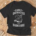 Easily Distracted By Dragons & Books Book Lover T-Shirt Gifts for Old Men