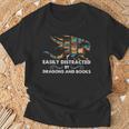 Easily Distracted By Dragons & Books Cool Reading Books T-Shirt Gifts for Old Men