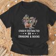 Easily Distracted By Dragons & Books Dragon Book Reading T-Shirt Gifts for Old Men