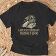 Easily Distracted By Dragons & Books Vintage Style T-Shirt Gifts for Old Men