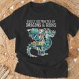 Easily Distracted By Dragons Books Bookworm T-Shirt Gifts for Old Men