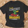 Easily Distracted By Dragons And Books Reading Book Dragon T-Shirt Gifts for Old Men