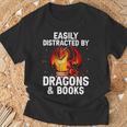 Easily Distracted By Dragons And Books Reading T-Shirt Gifts for Old Men