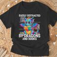 Easily Distracted By Dragons And Books T-Shirt Gifts for Old Men