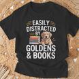 Easily Distracted By Goldens & Books Golden Retriever Dog T-Shirt Gifts for Old Men