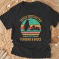 Easily Distracted By Penguins & Books Retro T-Shirt Gifts for Old Men