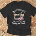 Easily Distracted By Sewing And Books Quilters T-Shirt Gifts for Old Men