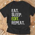 Eat Sleep Edit Repeat Editor Editing Video Film Book T-Shirt Gifts for Old Men
