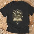 Fantasy Book Flowers Celestial Garden Stars Moon Reading T-Shirt Gifts for Old Men