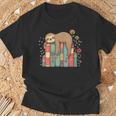 Floral Sloth Sleeping On Books T-Shirt Gifts for Old Men