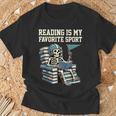 Football Skeleton Reading On Book Stack T-Shirt Gifts for Old Men
