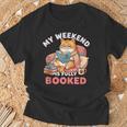 My Weekend Is Fully Booked Cute Cat Book Lover Dad Joke T-Shirt Gifts for Old Men