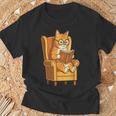 Ginger Tabby Cat Reading Book Glasses Retro Illustration T-Shirt Gifts for Old Men