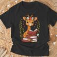 Giraffe Reading Book Graphic Giraffe With Book Floral T-Shirt Gifts for Old Men