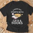 A Good Day Starts With Cats & Books T-Shirt Gifts for Old Men