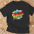 Kids Boys Amir Name Comic Book Superhero T-Shirt Gifts for Old Men