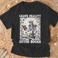 Leave Reality Enter Books Skeleton Reading Book T-Shirt Gifts for Old Men