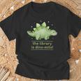 The Library Is Dino-Mite Stegosaurus Reading Kids Book T-Shirt Gifts for Old Men