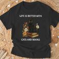 Life Is Better With Cats And Books Cute Cat Lover For Men Women Kids T-Shirt Gifts for Old Men