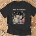 Life Is Better With Cats And Books Cute Cat Lover T-Shirt Gifts for Old Men