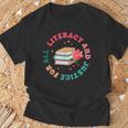 Literacy And Justice For All Groovy Reading Book Lover T-Shirt Gifts for Old Men
