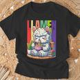 Llamen Cute Kawaii Llama Eating Ramen And Reading Books T-Shirt Gifts for Old Men