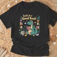 Lost In a Good Book Cute Reading Dinosaur Illustration T-Shirt Gifts for Old Men