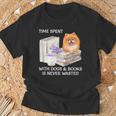 Love Reading Books And Pomeranian Dog Watercolor Art T-Shirt Gifts for Old Men