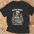 Maybe Books Are Addicted To Me Skeleton Reader Retro T-Shirt Gifts for Old Men