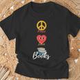 Peace Love Books Book Lovers Bookworm T-Shirt Gifts for Old Men Peace Love Books Book Lovers Bookworm T-Shirt Gifts for Old Men