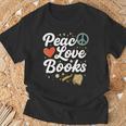 Peace Love Books Cute Retro Reading Graphic T-Shirt Gifts for Old Men