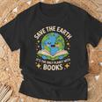 Planet With Books Reader Reading Environmentalist Earth Day T-Shirt Gifts for Old Men