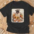 Pug Reading Books Sunflowers With Coffee Lover Owner T-Shirt Gifts for Old Men