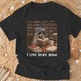 Raccoon I Live Here Now Book Lover Racoon Reading Book T-Shirt Gifts for Old Men