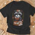 Racoon Reading Book Graphic Racoon With Book Floral T-Shirt Gifts for Old Men Racoon Reading Book Graphic Racoon With Book Floral T-Shirt Gifts for Old Men