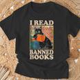 I Read Banned Books Cat Reader Bookworm T-Shirt Gifts for Old Men