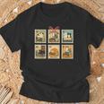 Reading Book Lover Bookish Cat Mom Cat Reading Books Stamps T-Shirt Gifts for Old Men