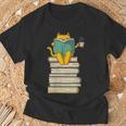 Reading Cat Book & Tea Lover T-Shirt Gifts for Old Men