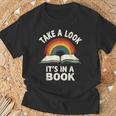 Retro Rainbow Take A Look It's In A Book Reading T-Shirt Gifts for Old Men