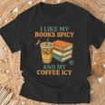 Spicy Books And Iced Coffee Book Lover Smut Reader T-Shirt Gifts for Old Men