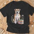 Staffordshire Bull Terrier Books Flowers Book Reading T-Shirt Gifts for Old Men