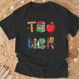 Teacher School Supplies Apple Books Pencil Globe Crayon T-Shirt Gifts for Old Men