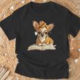 Tiny Puppy Open Book Reading Dog Lover Graphic Round Glasses T-Shirt Gifts for Old Men